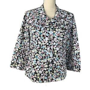 Christopher & Banks Floral Short Jacket Women M 3/4 Sleeve 4 Pocket 5 Button